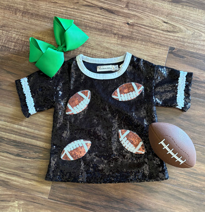 sequin football short sleeve girls top
