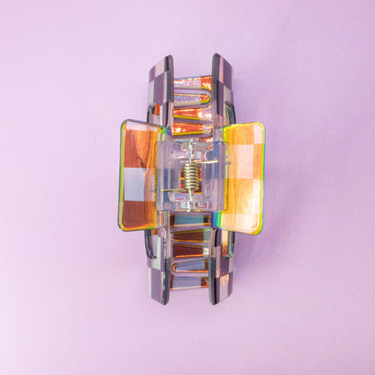 Medium Square Iridescent Checkered Hair Claw Clip