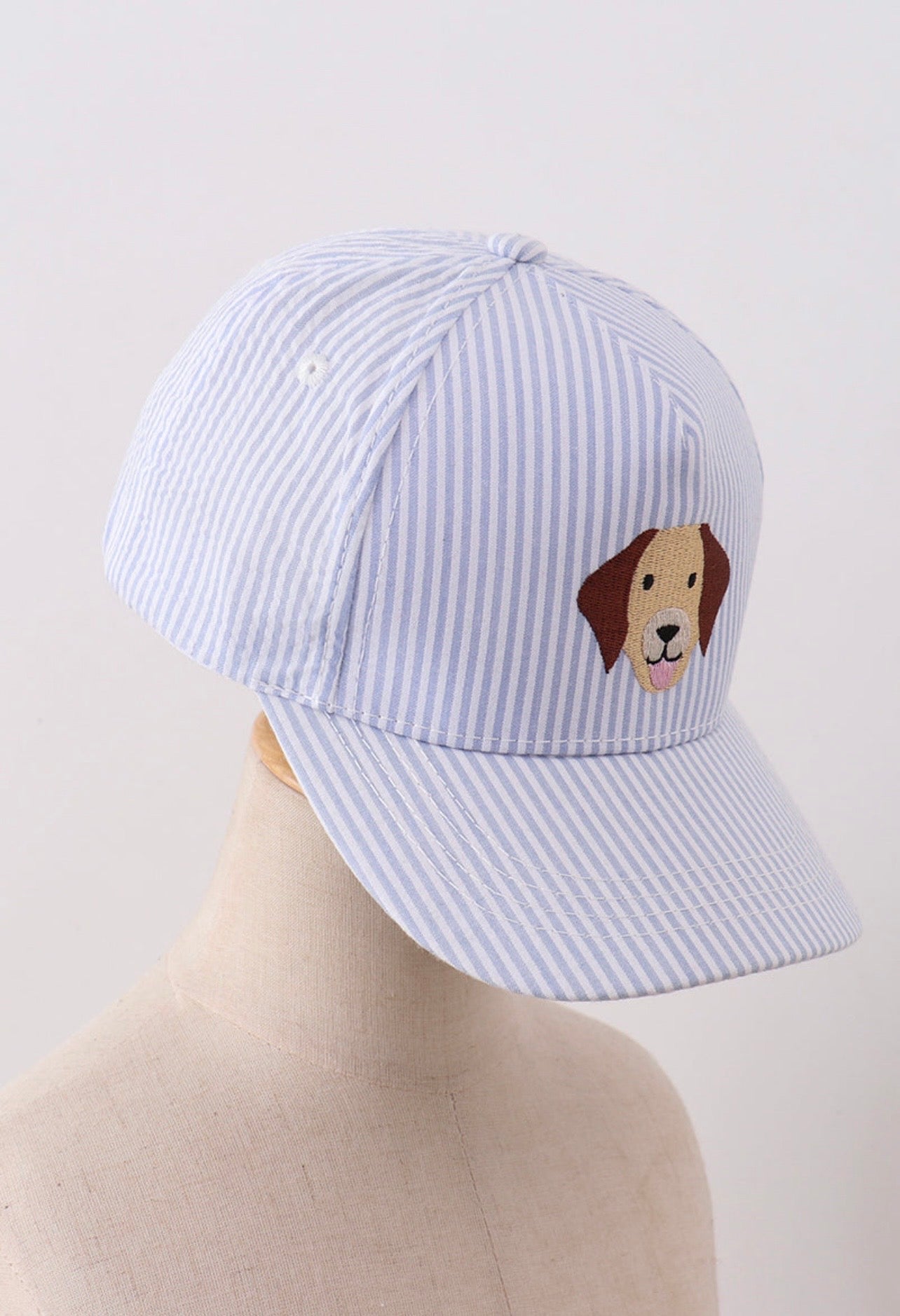 Puppy Embroidered Seersucker Cap