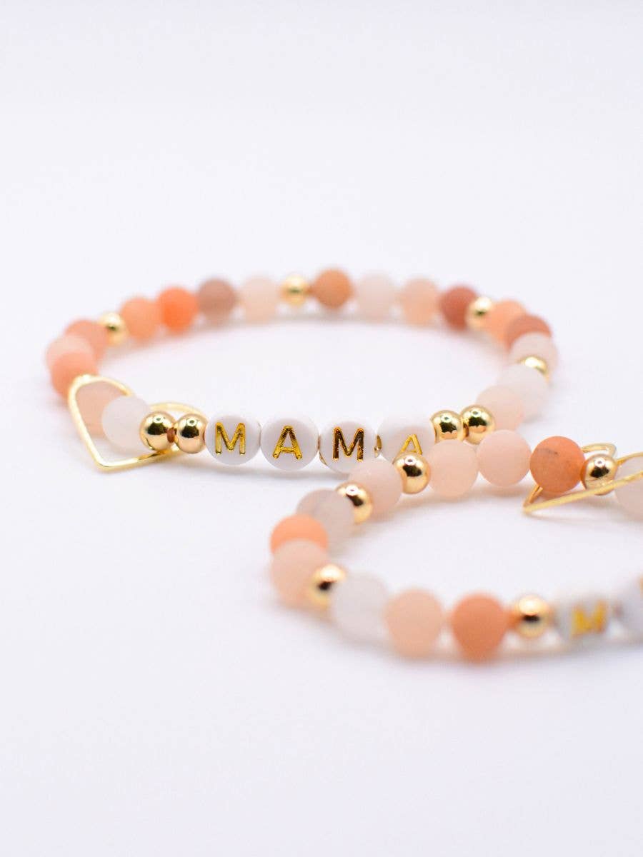 Mama MINI matching Cream stone beaded bracelet jewelry set