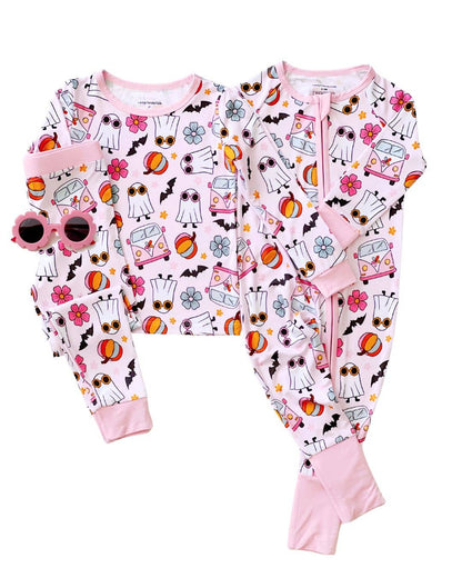 Halloween Bamboo Baby Zip Romper | Retro Ghost