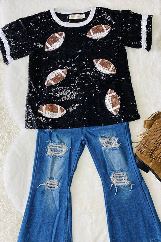sequin football short sleeve girls top