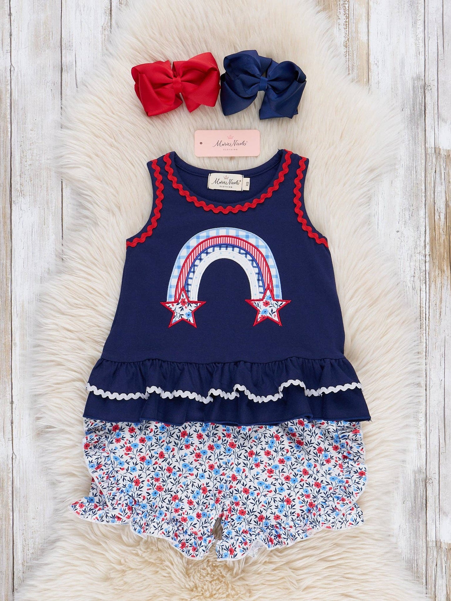 Independence Rainbow Embroidered Ruffle Outfit