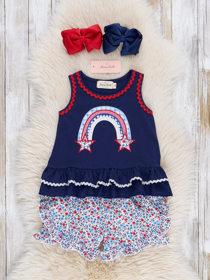 Independence Rainbow Embroidered Ruffle Outfit