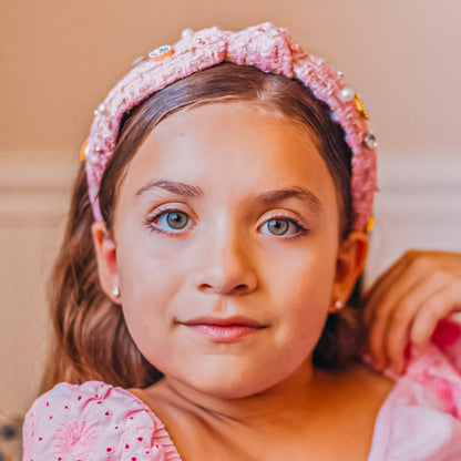 Embellished Knot Headband - Tweed Rhinestone Pearl