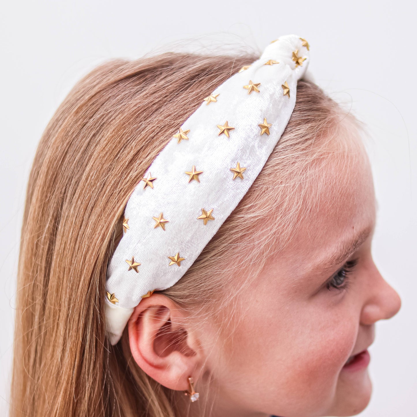 Kids Knot Headband - White Star Stud Velvet Hair Accessories