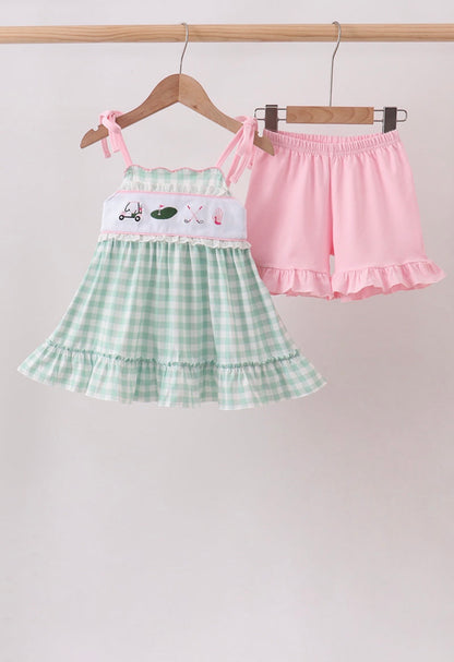 Green Golf Embroidered Ruffle Set