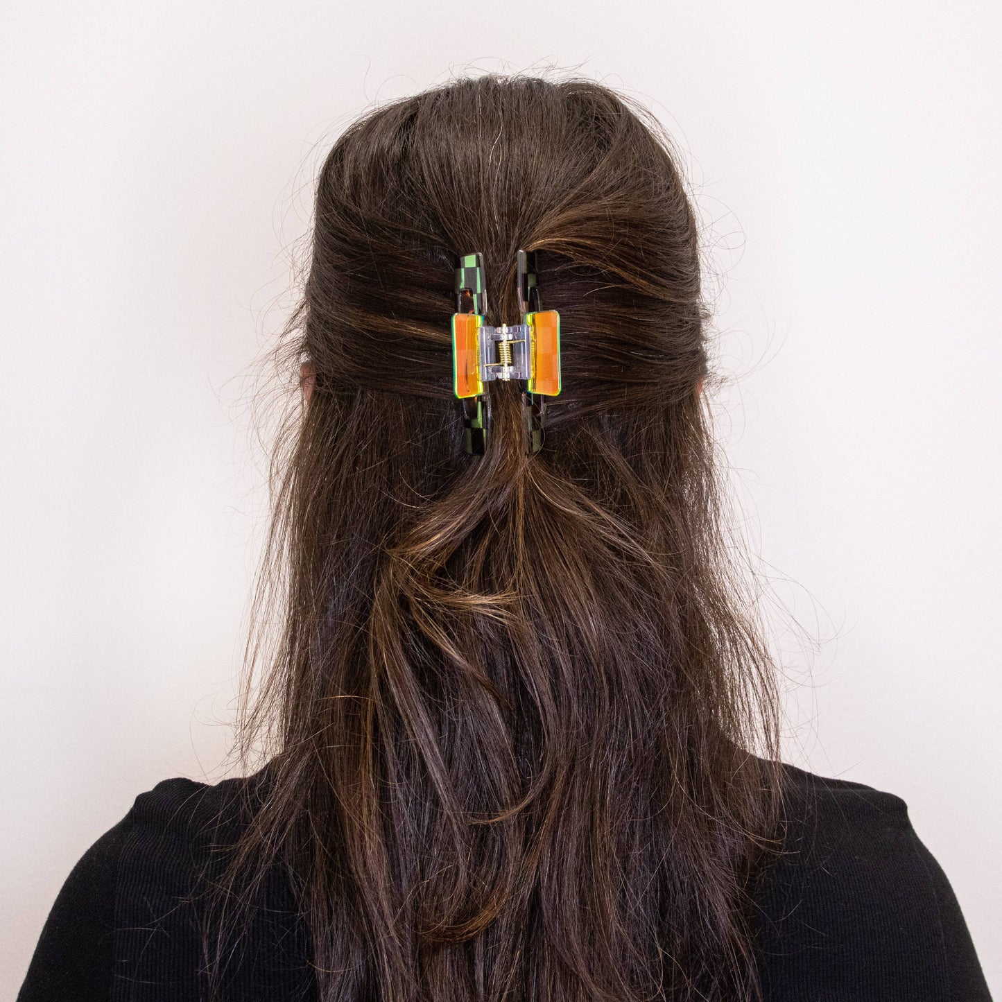 Medium Square Iridescent Checkered Hair Claw Clip