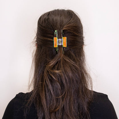 Medium Square Iridescent Checkered Hair Claw Clip