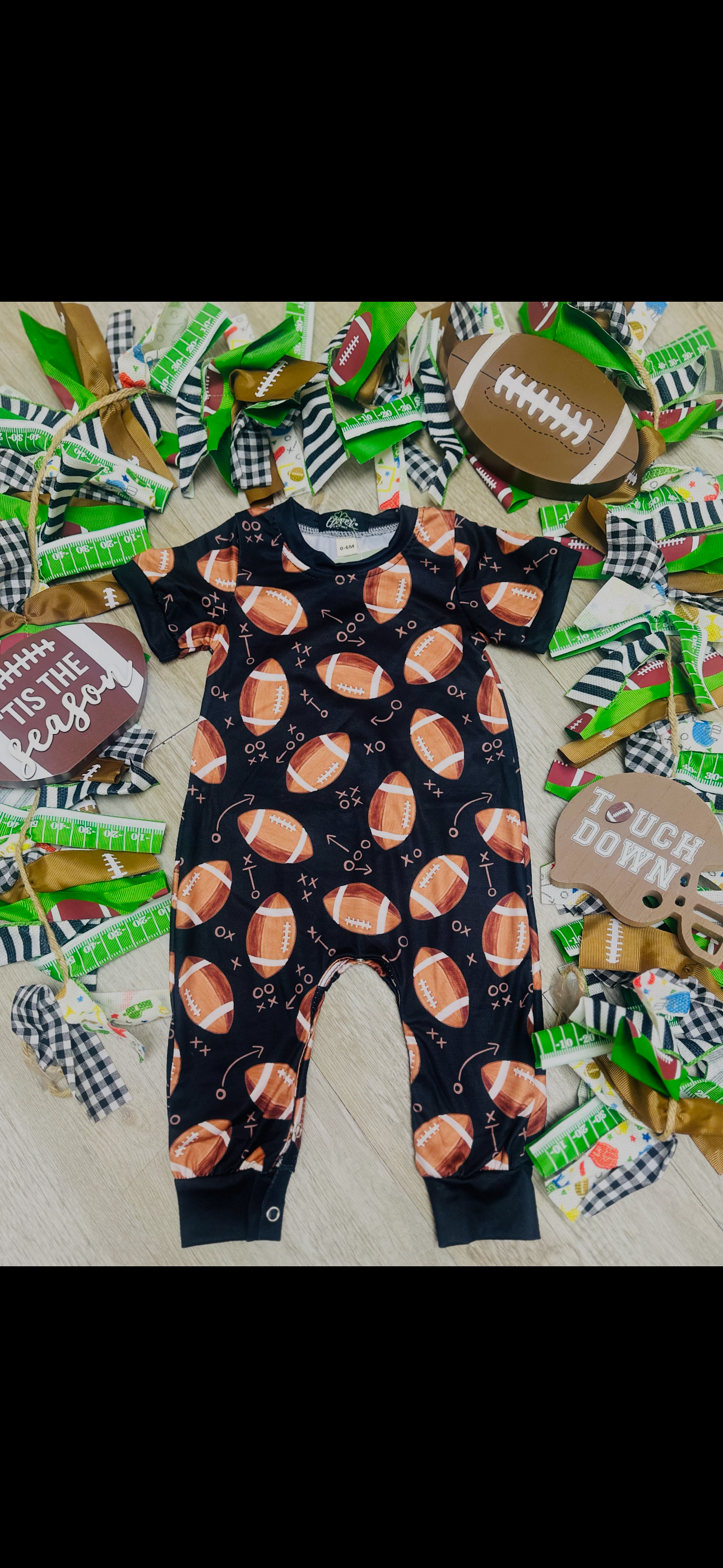 Black Football boy Romper