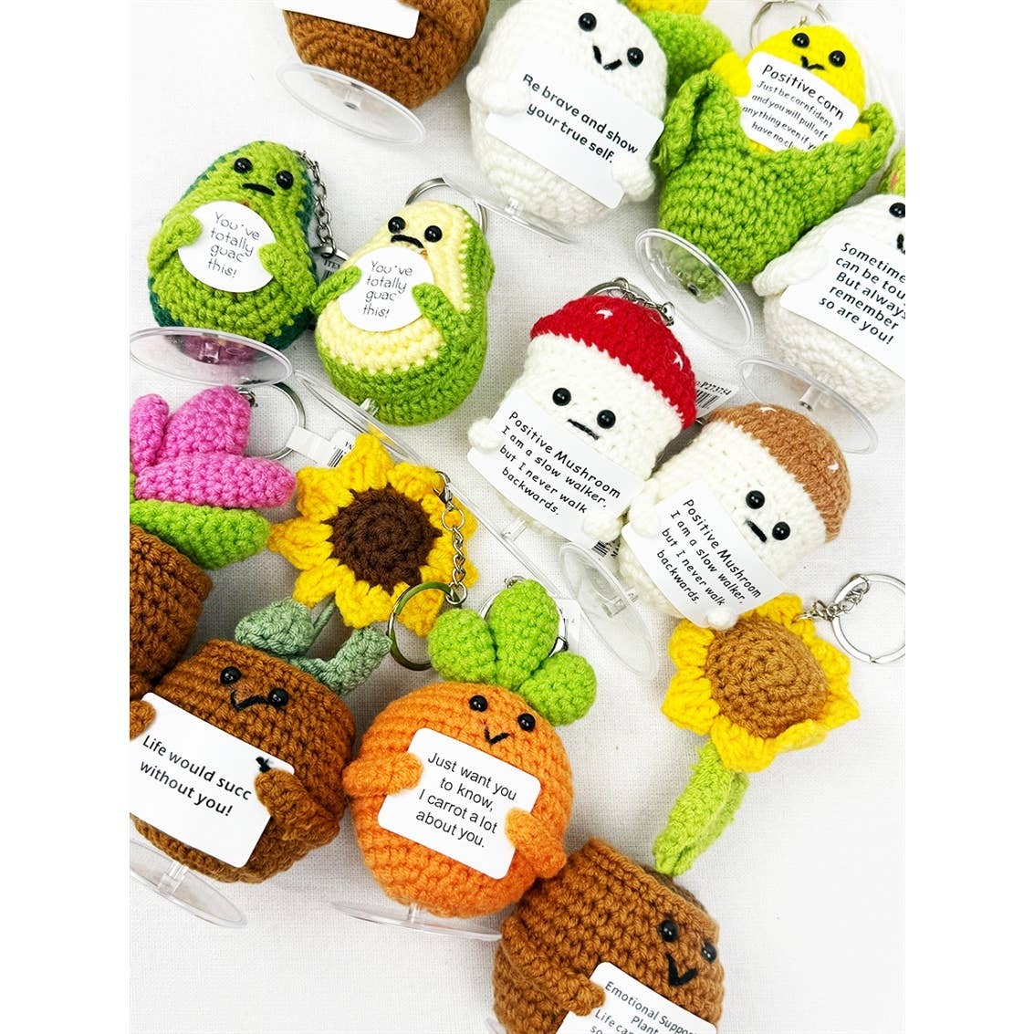 Happy Plant and Veggie Crochet Keychain