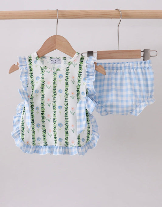 Green Floral Ruffle Bloomer Set