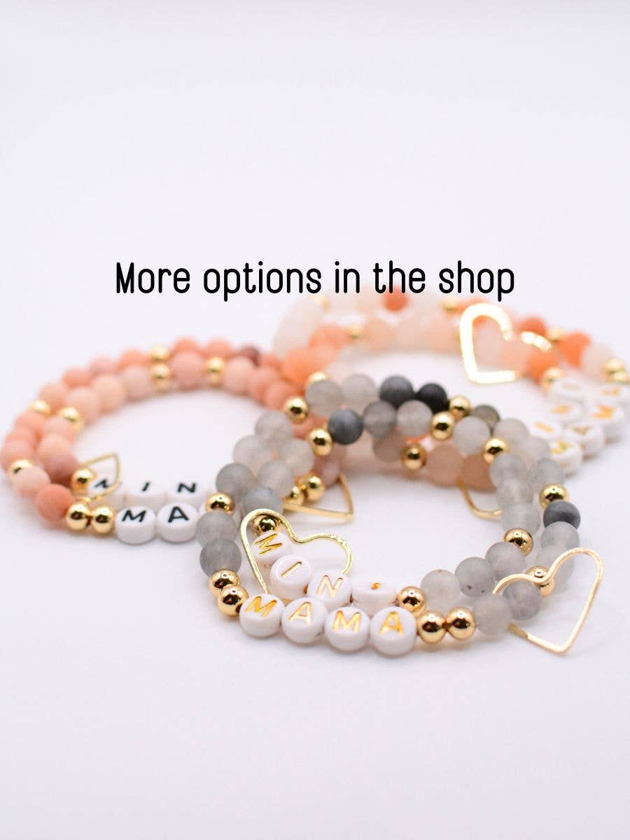 Mama MINI matching Cream stone beaded bracelet jewelry set