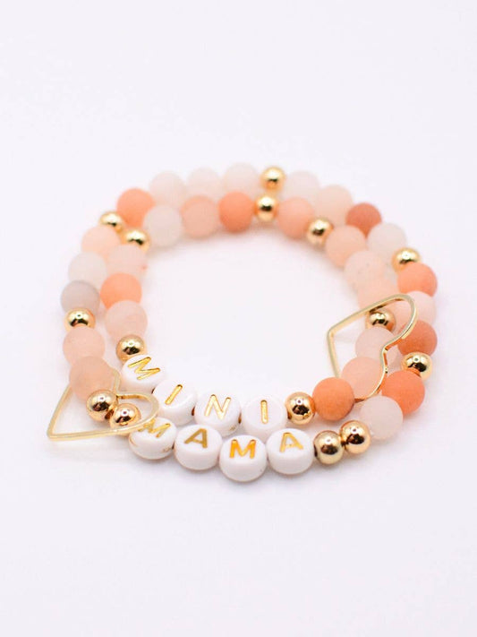 Mama MINI matching Cream stone beaded bracelet jewelry set