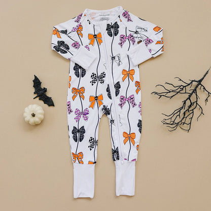 Halloween Bamboo Baby Zip Romper | Spooky Bows