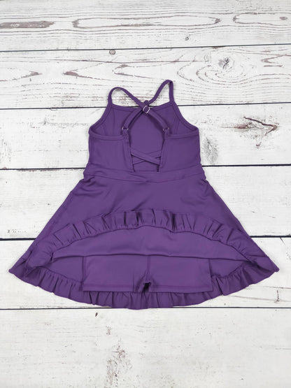 Purple Girls Athletic Dress with Ruffle