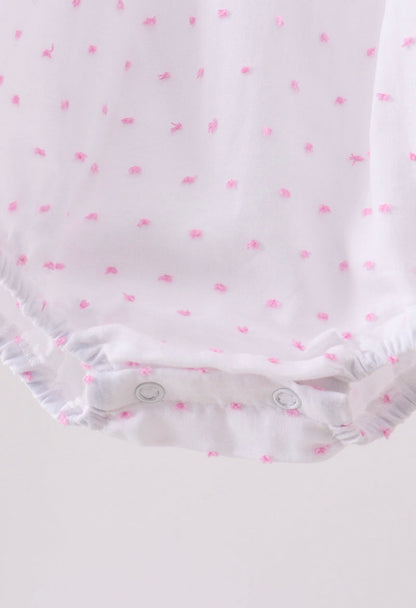 Pink Bow Smocked Swiss Dot Bubble