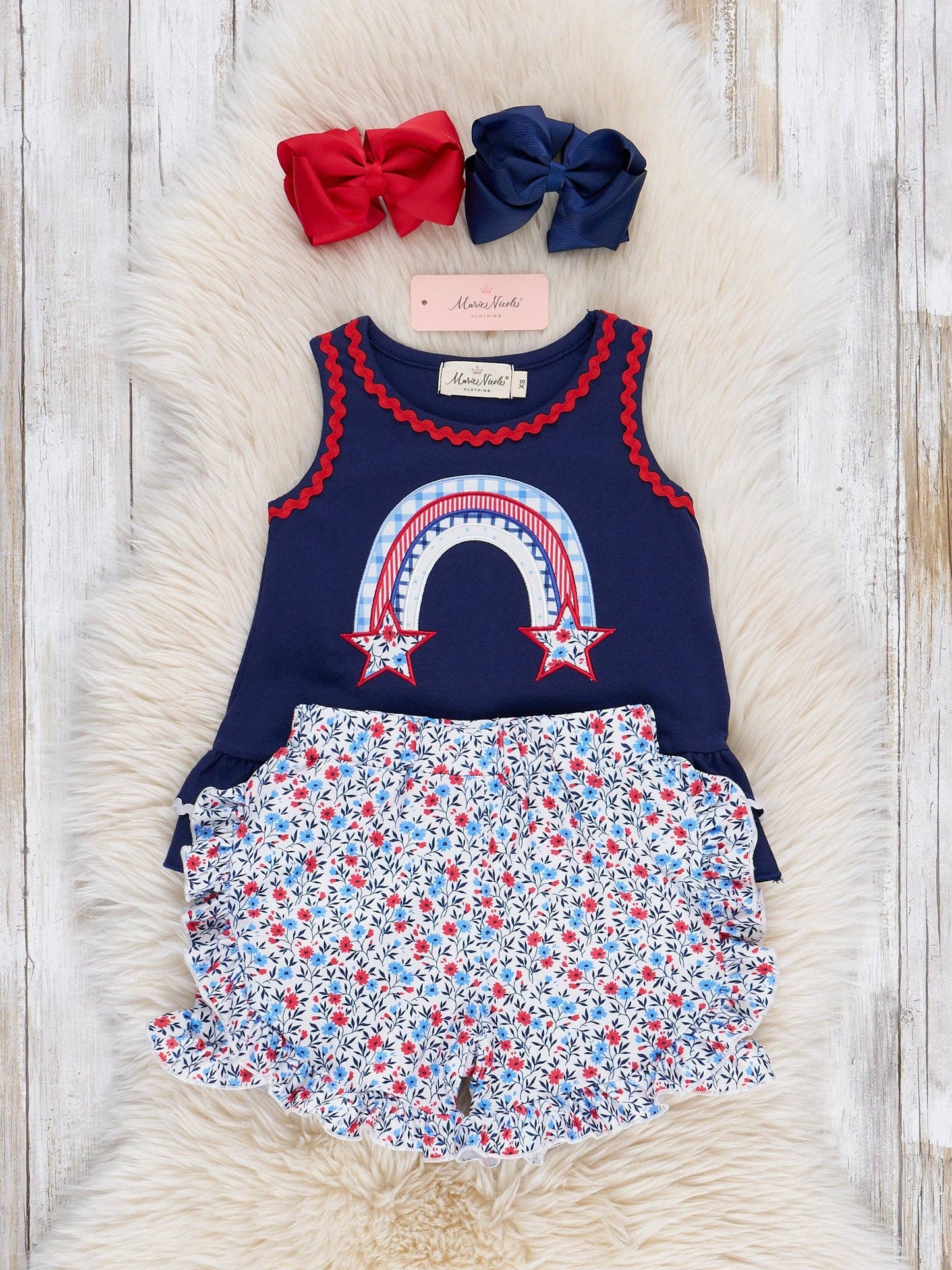 Independence Rainbow Embroidered Ruffle Outfit