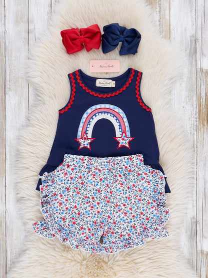 Independence Rainbow Embroidered Ruffle Outfit