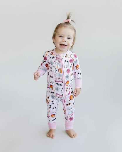 Halloween Bamboo Baby Zip Romper | Retro Ghost