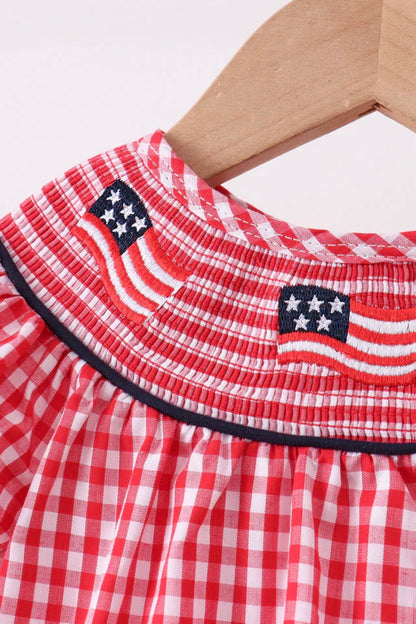 Red flag smocked gingham bubble