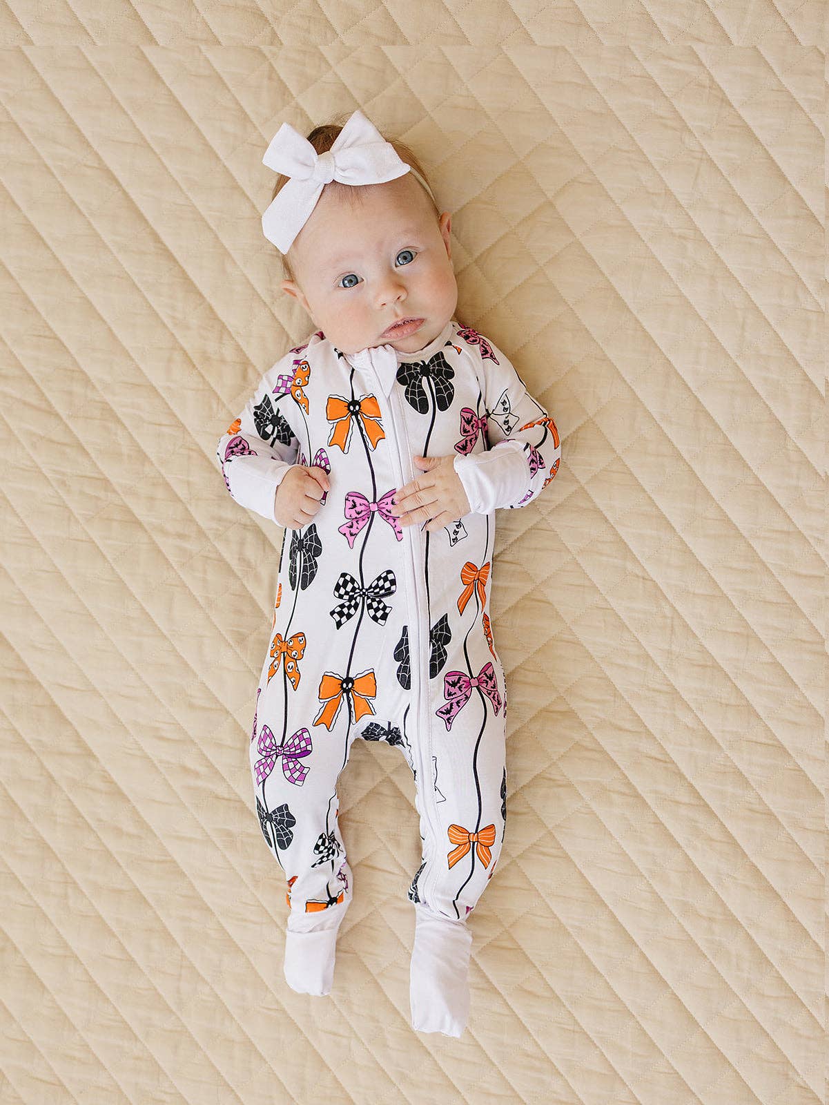 Halloween Bamboo Baby Zip Romper | Spooky Bows