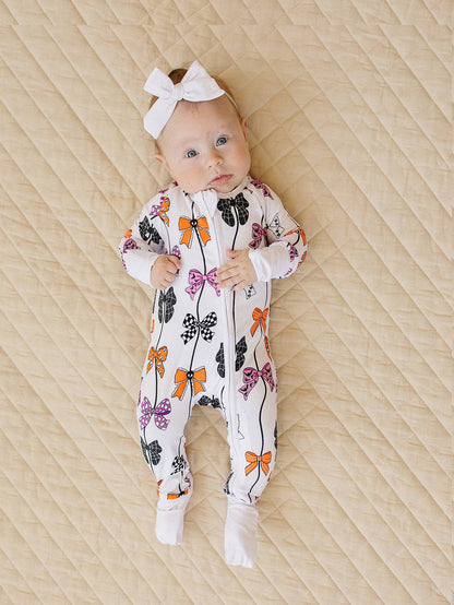 Halloween Bamboo Baby Zip Romper | Spooky Bows