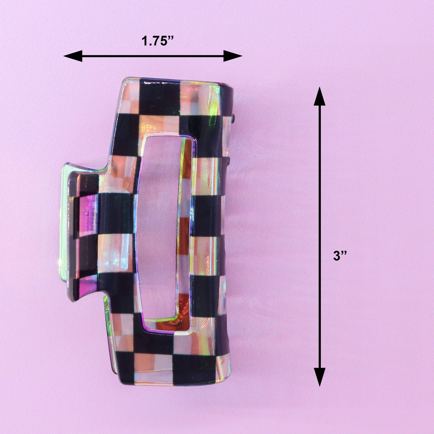 Medium Square Iridescent Checkered Hair Claw Clip