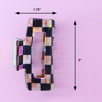 Medium Square Iridescent Checkered Hair Claw Clip