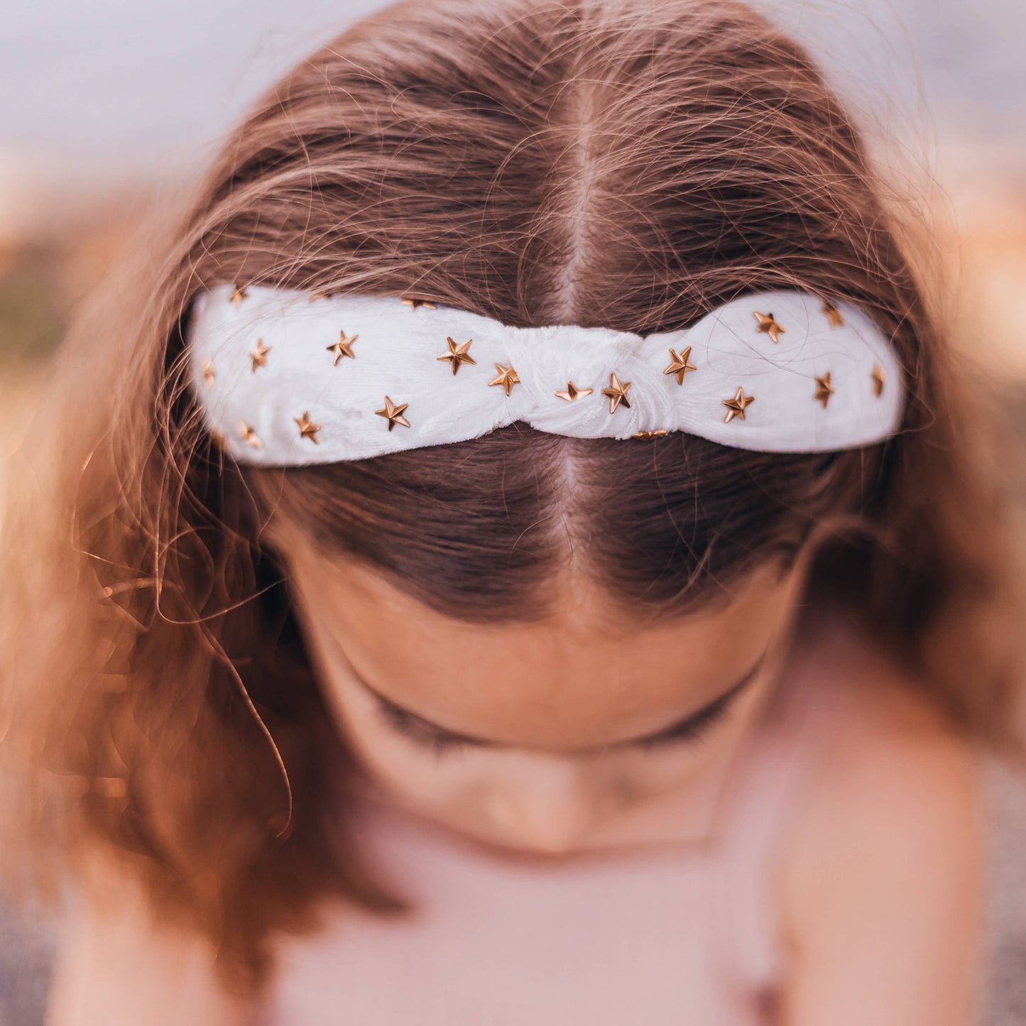 Kids Knot Headband - White Star Stud Velvet Hair Accessories