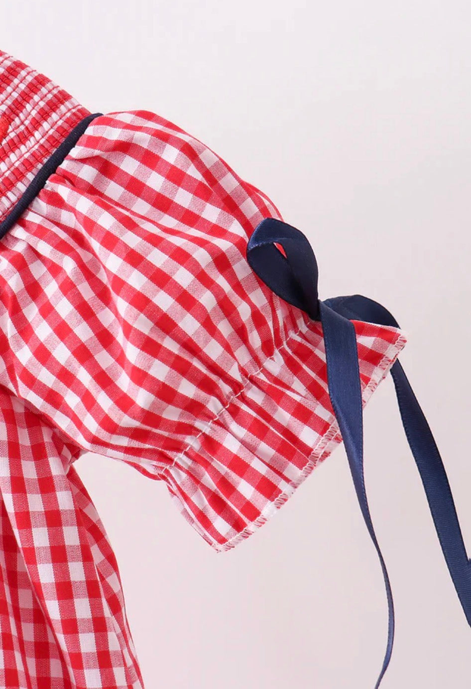 Red flag smocked gingham bubble