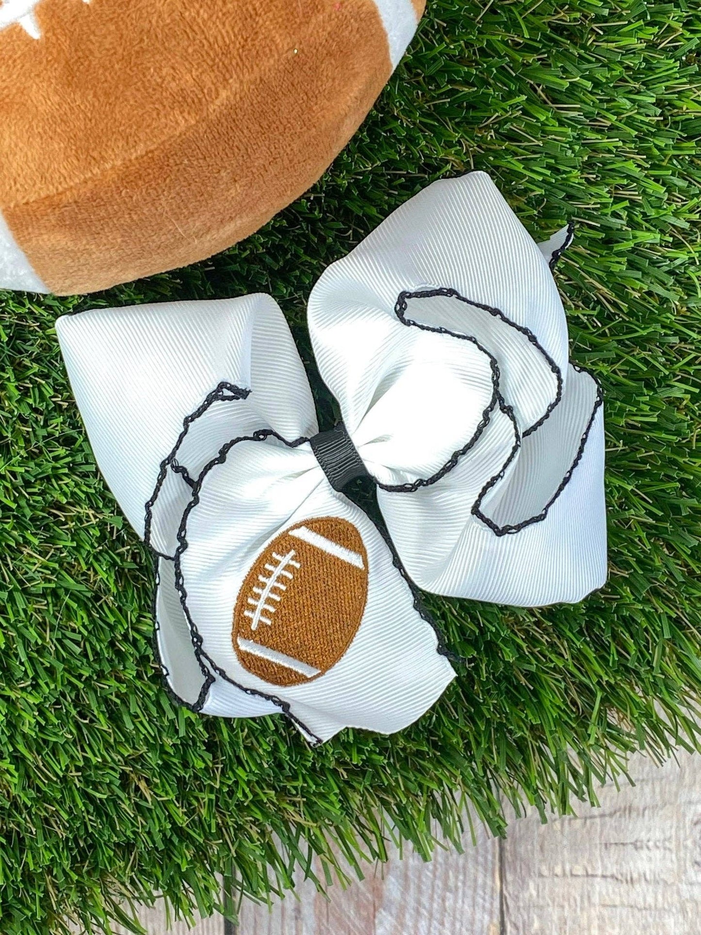 Football Embroidered Moonstitch Hair Bow | Clip or Headband