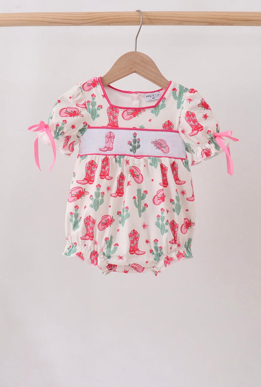 Pink Boots Smocked Bubble