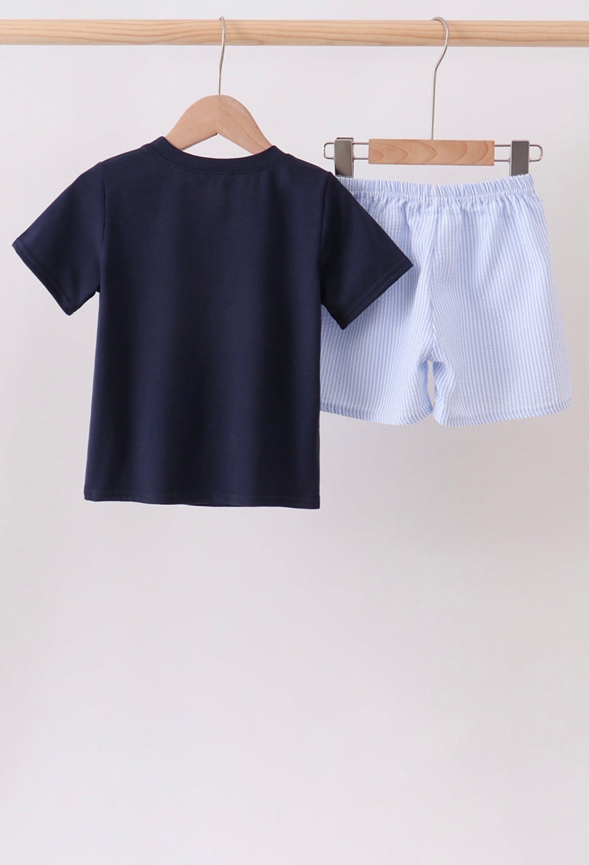 Navy Puppy Applique Seersucker Shorts Set