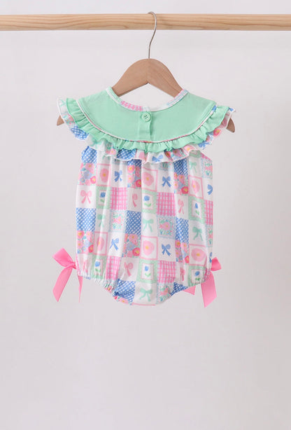 Green Bow Embroidered Checkered Bubble