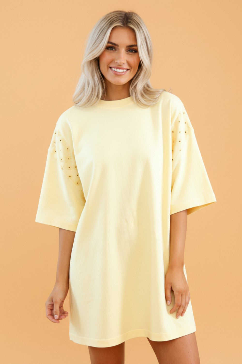 Solid Embroidered Eyelet Patchwork T-Shirt Dress