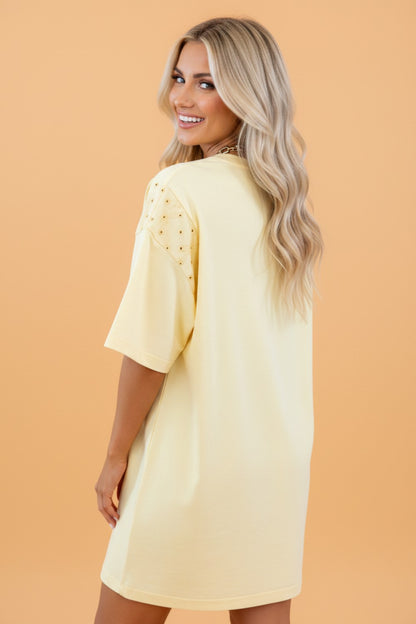 Solid Embroidered Eyelet Patchwork T-Shirt Dress