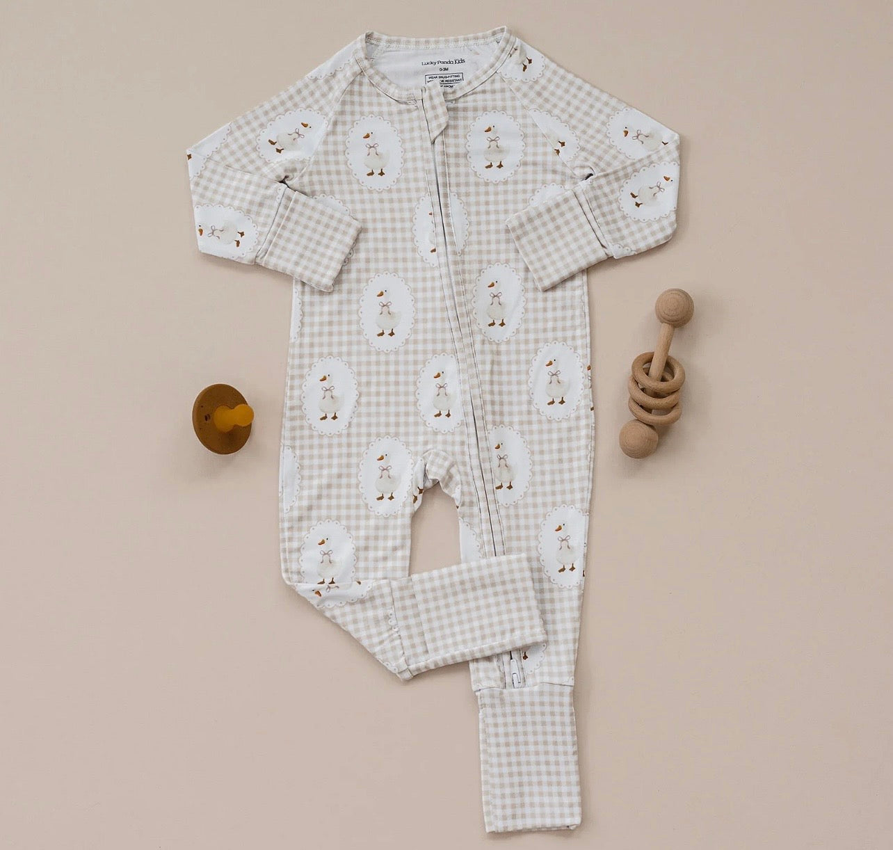 Gingham Goose Onesie Bamboo Pajamas