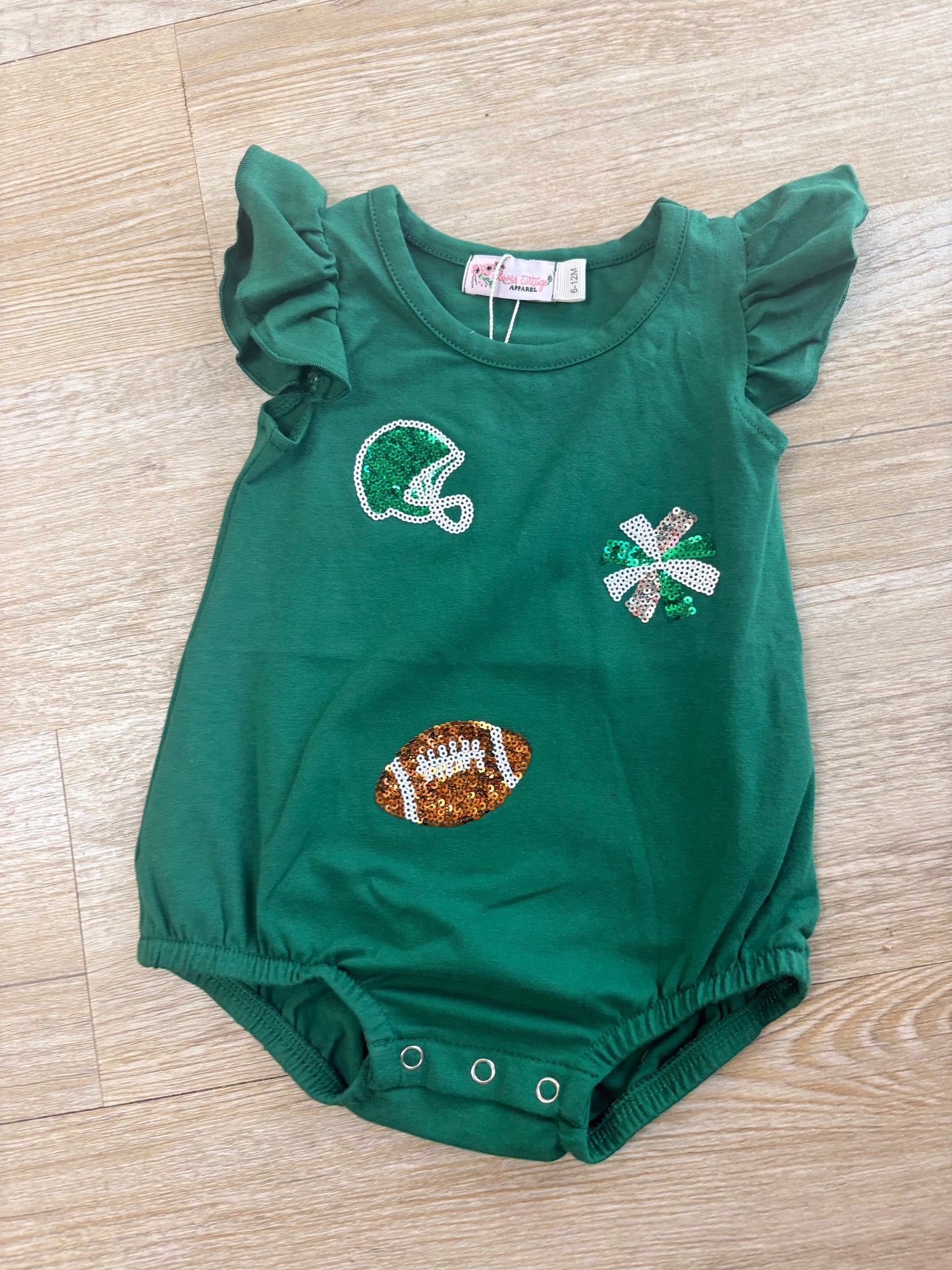 Green football sequin baby romper