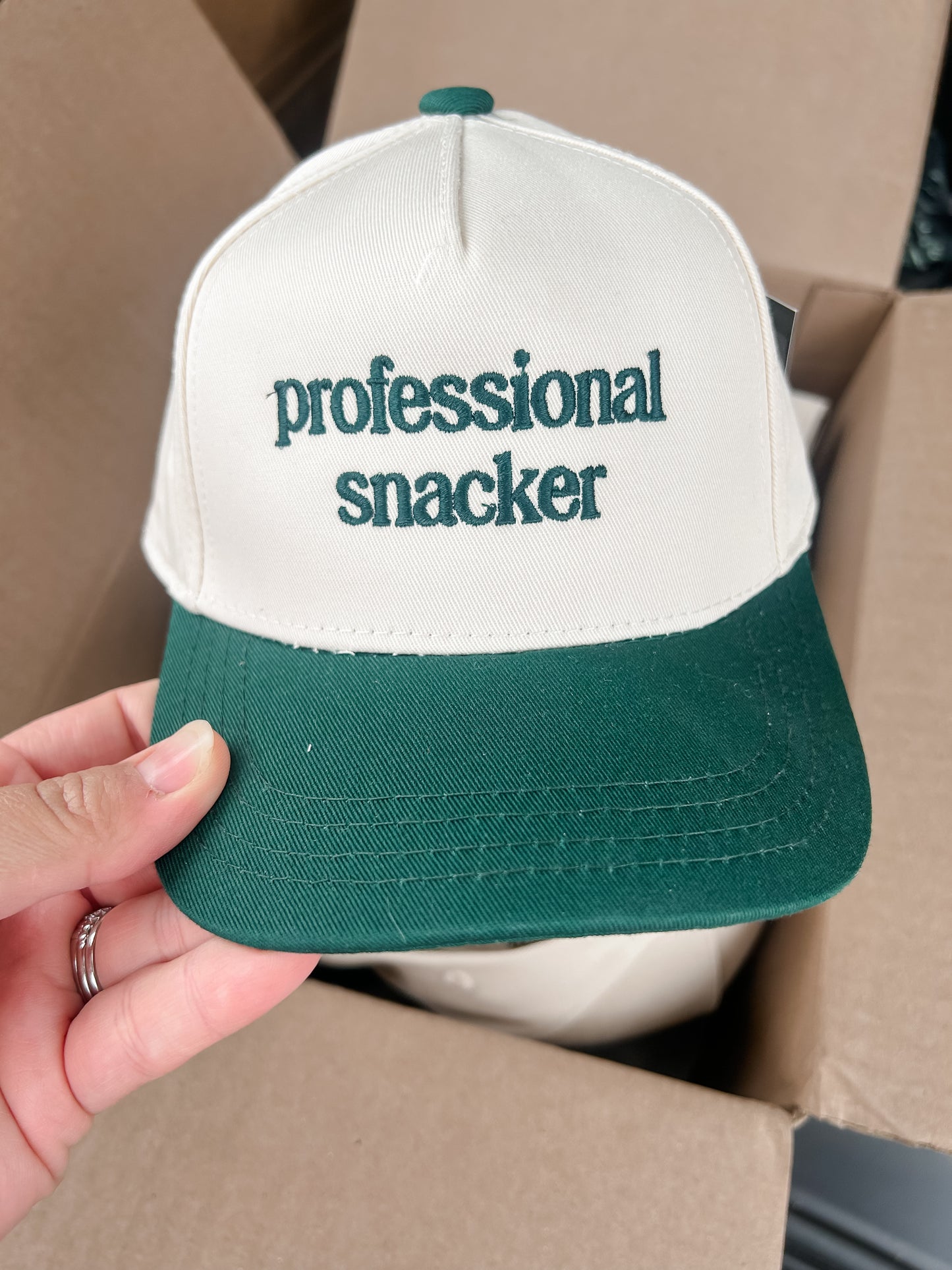 Kid/Baby 2-Tone Cap: Professional Snacker - Green/Beige