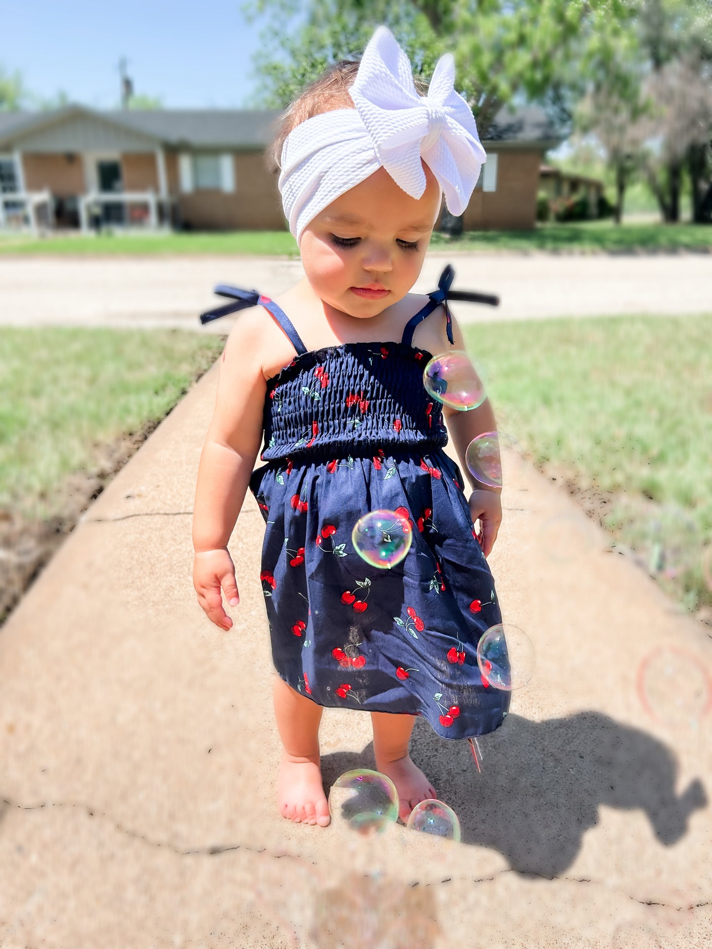 Baby Girl 100% Cotton Allover Cherry Shirred Strappy Dress