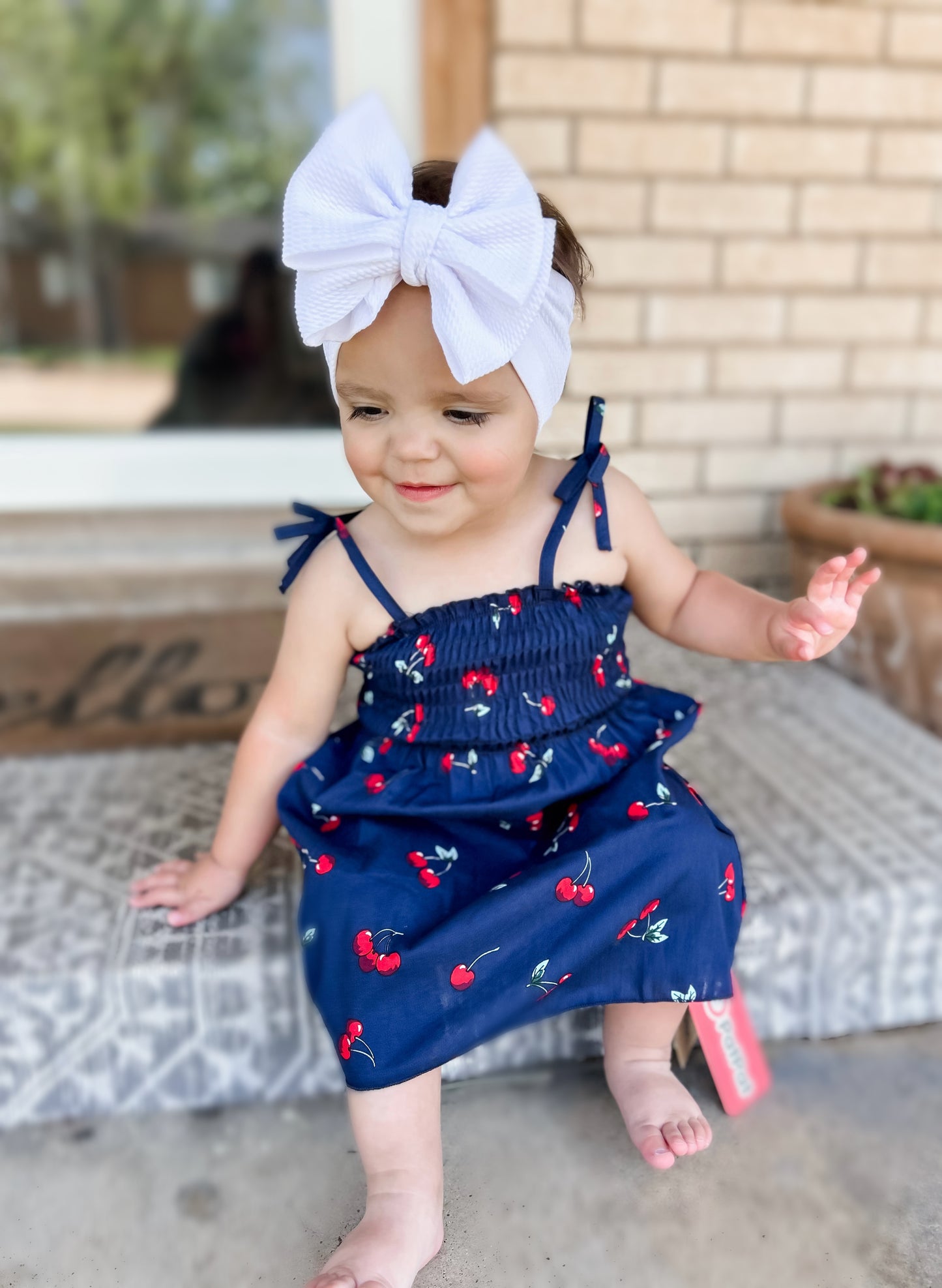 Baby Girl 100% Cotton Allover Cherry Shirred Strappy Dress