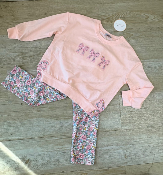 Pink Floral Bow Pant Set