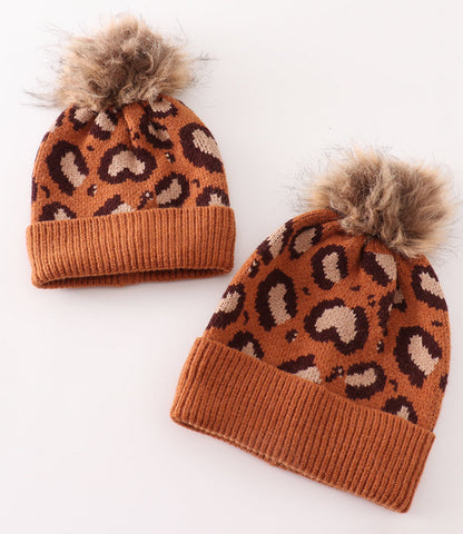 Pom Pom Leopard Beanie