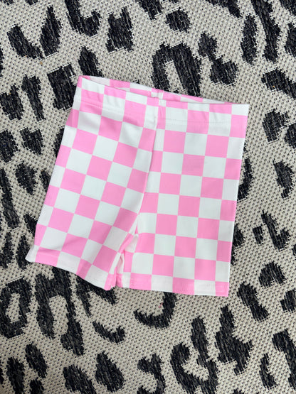Pink Checkered Biker Shorts