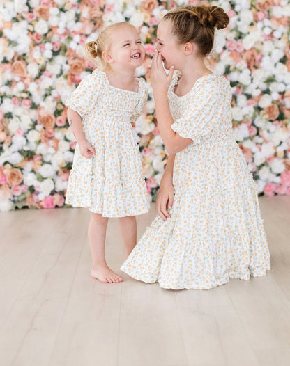 Marvelous marigolds smocked ruffle dress
