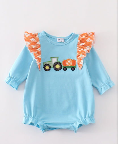 Blue Tractor Appliqué romper