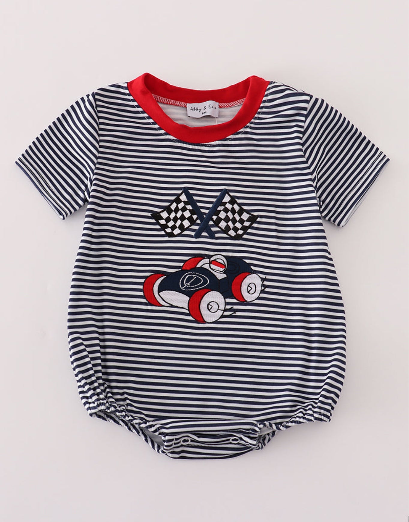 Navy stripe racing car romper
