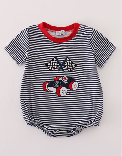 Navy stripe racing car romper