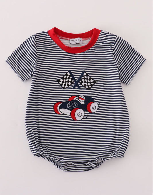Navy stripe racing car romper
